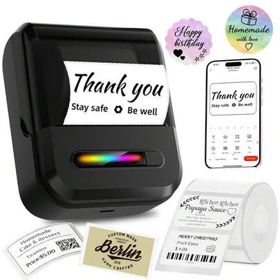 Miniaturowa bezprzewodowa drukarka etykiet, przenośna termiczna drukarka etykiet, odpowiednia do zastosowań domowych i biurowych, do etykietowania żywności, etykiet odzieżowych, etykiet na biżuterię, do przechowywania artykułów biurowych itp.