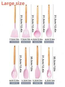 1pc Silicone Spatula Non-Stick Pan Dedicated Spatula, Home Cooking Spatula, Wooden Handle Ladle Soup Spoon 12pcs Kitchenware Set - Multicolor - View 6