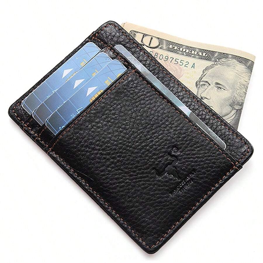 Slim Minimliast Wallet For Men Women RFID Blocking Credit Card Holder Genuine Leather Card Wallet Birthday Anniversary Christmas Valentine's Day Gift For Him Her Black Color Wallet Mini Wallet Purse Wallet Small Wallet Cruise Essential Money Clip