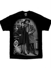 Plus Size-Funny Men's And Women's Round Neck T-Shirt Women's Fashion T-Shirt,Mens Vintage Zoot Suit Chicano Art T-Shirt - Estilo De Gonzales Design, Comfortable Cotton Round Neck Short Sleeve Tee, 180g, Retro Graphic Print, Black White Pachuco Style, Classic Car Chain Detail, All-Season Wear Cotton Printed Shirts, Casual - 黑色 - 查看 1