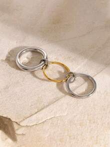 1 pieza Anillo apilable de acero inoxidable de moda para mujer, adecuado para uso casual, de fiesta y reuniones - Plateado - Ver 3
