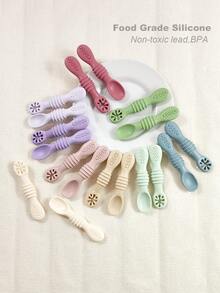2 piezas Cucharas de alimentación de silicona para bebé, cucharas suaves para puré de frutas, portátiles y suaves para la autoalimentación del bebé - Multicolor - Ver 3