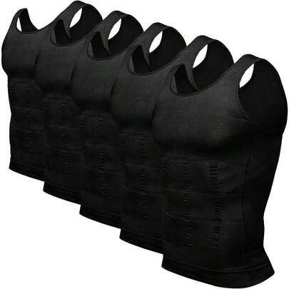 Men's 5 Pack Body Shaper Slimming Tummy Vest Thermal Compression Shirt Tank Top Shapewear