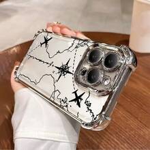 1个电镀飞机/地图图案TPU防震手机壳，兼容 17 Pro Max、11、15 Pro Max、14 Pro Max / Galaxy S25 Ultra、S24 FE、S23 Plus、S22、A15、A25、A35、A55、A56 / Honor X6A、X7B、X8B / 13C / Note13 / A78，国际版，非国内版 - 銀色 - 查看 5