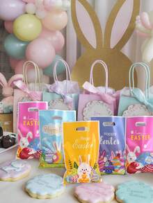 50/30/10pcs Easter Gift Packaging Bags, Cute Rabbit Print Pattern Handled Bags, Party Favor Bags, Gift Wrapping Supplies, Candy Cookies Packaging Bags, Party Giveaway Bags, Suitable For Holiday Parties, Spring Themed Events, Birthday Parties, Easter Egg Hunt - Multicolor - View 9