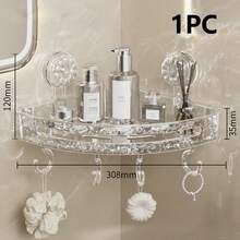 1/2pcs Transparent PET Material Bathroom Storage Rack, Built-In Suction Cup. Waterproof, Bottom 4 Hooks With Strong Suction, Bathroom Organizer Shelf, Convenient For Storage And Organization, Suitable For Bathroom, Shower Room And Other Purposes, Bathroom Accessory, Increase Bathroom Cabinet Storage Space, Excellent Bathroom Fixture, Storage Rack, Bathroom Decor, Bathroom Shelf, Essential Bathroom Item - Multicolor - View 14