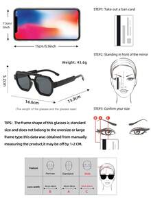 1pc Unisex Square Frame PC Material Glasses, Minimalist Stylish High-End Fashion, Suitable For Travel, Leisure, Party, Beach, Daily Wear - 2-piece Combo Pack (Tortoiseshell Tea + Black Tea) - View 5