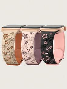 3件組雙色花卉雕刻錶帶，適用於Apple Watch 49mm 46mm 45mm 44mm 42mm 41mm 40mm 38mm，波西米亞風可愛紫色花朵矽膠錶帶，適合 Series Ultra 11 10 9 8 7 6 5 4 3 2 1 SE 男女款 - 彩色 - 查看 14