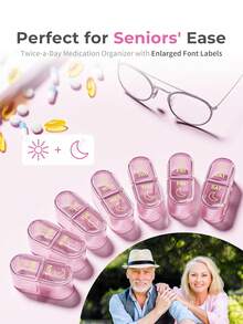 2 Times/Day Pill Organizer, AM PM 7-Day Pill Box, 2 Times Per Day Pill Case, 7-Day Travel Pill Box, Medication Vitamin Fish Oil Supplement Dispenser - Multicolor - View 8