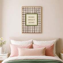 1幅带框/不带框“温馨家园”乡村风帆布海报，舒适棕色格子图案，文字装饰语录墙面艺术印刷品，简约农舍小屋装饰画，适用于公寓、客厅、卧室、现代家居装饰 - A - 查看 3