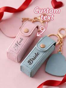1pc Customized Letter Lipstick Keychain, Personalized Lipstick Pouch, Bridesmaid Gift, Lipstick Case Keychain With Mirror, Customized Anti-Lost Name Lipstick Storage Box, Holiday Calendar - Multicolor - View 1