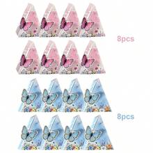 8/16入 蝴蝶與花卉生日蛋糕造型禮物盒 三角蛋糕紙製甜點盒 附3D蝴蝶 粉藍色派對伴手禮盒 婚禮嬰兒洗禮生日派對禮品包裝盒 桌上裝飾用品 - 彩色 - 查看 17