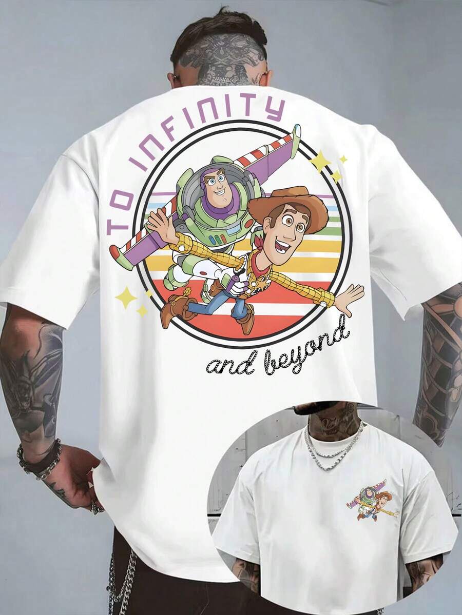 Disney American Retro Prince Purple Rain Themed Tee, Classic Motorcycle Scene Print Casual Breathable Loose Top - trắng - Xem 1