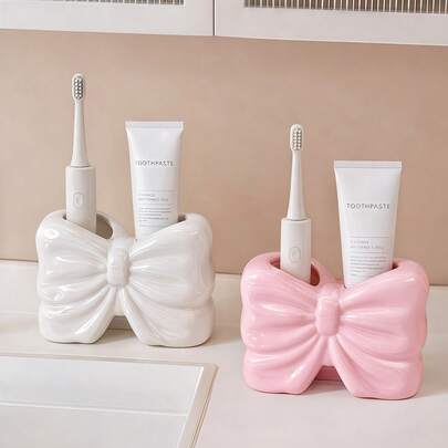 1pc Nordic Bow-Knot Toothbrush Holder, Electric Toothbrush Stand, Cosmetic Storage Rack, Toothbrush Organizer, Home Desktop Decor, Elegant Room Decor, Home Decor, Space-Saving Storage, For Kitchen, Bathroom, Bedroom