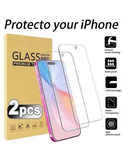 2 Pieces Transparent Tempered Film For Mobile Phone Protection, Compatible With IPhone 11/12/13/14/15/16 Promax/17/17Air/17Pro Max, Scratch Resistant/Bubble Free/Easy To Install/High-Definition Transparent/Fits Snugly On The Phone Case, Suitable For Daily Office Outings Or Gift Giving