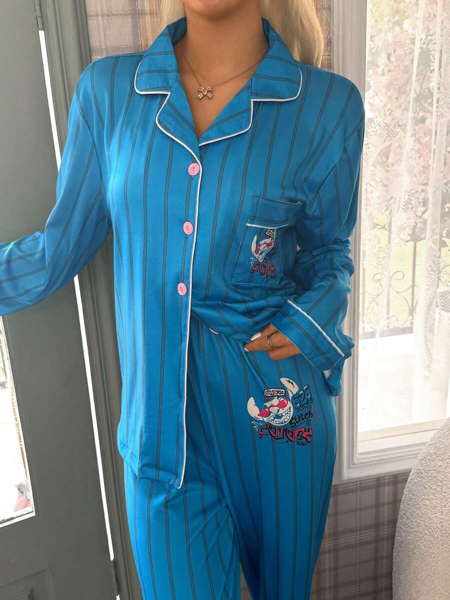 Disney Stitch Print Pajama Set - Multicolor - View 1