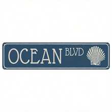 1pc Vintage "Ocean Boulevard" Aluminum Sign 12"X8" - UV Printed Weatherproof Metal Wall Art With Coastal Seashell Design, Deep Blue & White Retro Nautical Decor For Indoor/Outdoor Home Decoration, Coastal Home Decor, Outdoor Decoration, Artistic Shell Motif, Highquality Printing, Beach House Owners - Retro Kitchen Decor, Pre-Drilled Holes, Random Hole Style - Metal Wall Art, Tin Signs, Vintage Metal Signs, Retro Wall Decor, Rustic Metal Art, Cool Metal Signs, Man Cave Decor, Garage Signs, Classic Metal Art, Unique Wall Art - Nhiều màu - Xem 3
