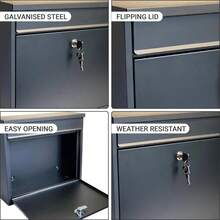 Mail Box Post Letter Box Wall Mounted Large Steel Lockable Blk By Buckingham - C - View 6