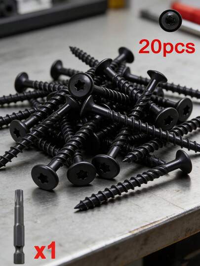 14" X 6" Structural Wood Screws, 20pcs/Pack, Heavy Duty Construction Screws, Rust Resistant, Flat Head With Washer, Black Coated, Star Drive, With Drill Tip