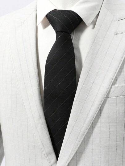 1pc Men's Casual Minimalist Thin Diagonal Striped Black Necktie, Comfortable & Versatile For Daily, Travel, Party, Gathering