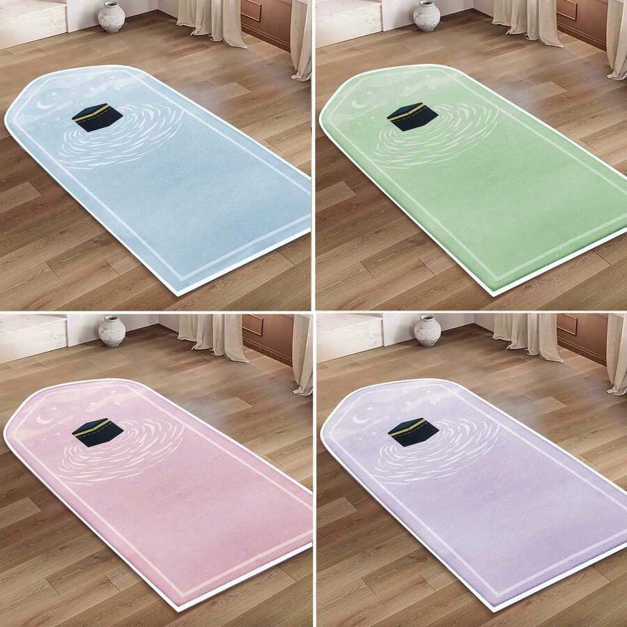 1pc Cute Asymmetrical Shape Plush Carpet, Non-Slip Washable Carpet Suitable For Religious Places And Home Prayer - Cartoon - View 1
