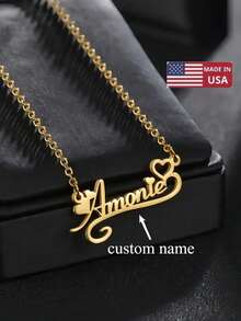 1pc Custom Personalized Heart Lace Name Necklace - Perfect For Mother's Day, Valentine's Day, Birthday, Anniversary, Graduation, Christmas, Family As Well As Friends And Classmates High-End Gifts Lovely Personalized Stainless Steel Heart Pendant, English Custom Name Necklace Halloween Christmas - Nhiều màu - Xem 1