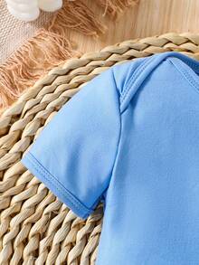 Baby Boy Letter Print Short Sleeve Casual Bodysuit, Summer - Blue - View 4