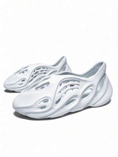 Men's Minimalist Solid Foam Clogs, Ventilated Hollow-Out Slip-On Sandals, Ultra-Light Anti-Slip Summer Comfort Footwear