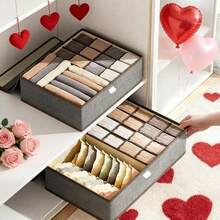 1 pieza Caja de almacenamiento de ropa plegable con tapa, Caja de almacenamiento de ropa interior multifuncional, Caja de almacenamiento con tapa para armario, Caja de almacenamiento de ropa interior plegable, Caja de almacenamiento de calcetines con compartimentos, Diseño plegable que ahorra espacio, a prueba de polvo y humedad, Caja de almacenamiento de ropa interior lavable, Adecuada para armario, dormitorio, dormitorio, decoración de la habitación, accesorios de almacenamiento para el hogar, regalo del Día de San Valentín, decoración de Pascua - Multicolor - Ver 4