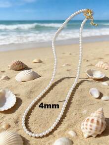 1pc 4m-12m Vintage French Style Pearl Necklace, Simple Choker Necklace With Random Pearl Quantity - White - View 21