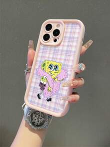 1pc Cartoon Spongebob Checkered Pattern Shockproof Phone Case Cover, Compatible With Samsung/Compatible With Iphone 17/16/15/14/13/12/11 Pro Max/12 Pro/14 Plus And Other Models - Multicolor - View 2