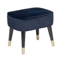 Blue / Navy Velvet Footstool With Blk And Gold Leg - Multicolor - View 3