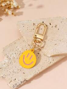 1pc Unisex Alloy Smiling Face Keychain Pendant, Cute Charm Keyring Accessory For Couples & Bags - Multicolor - View 6