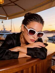 1 pieza Gafas de moda cuadradas retro de lujo Y2K con bloques de color, estilo callejero de moda para vacaciones - Blanco - Ver 3