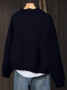 Women's Beige Cardigan, Soft Long Sleeve Sweater Jacket, Front Button Design Fall - Black - View 3