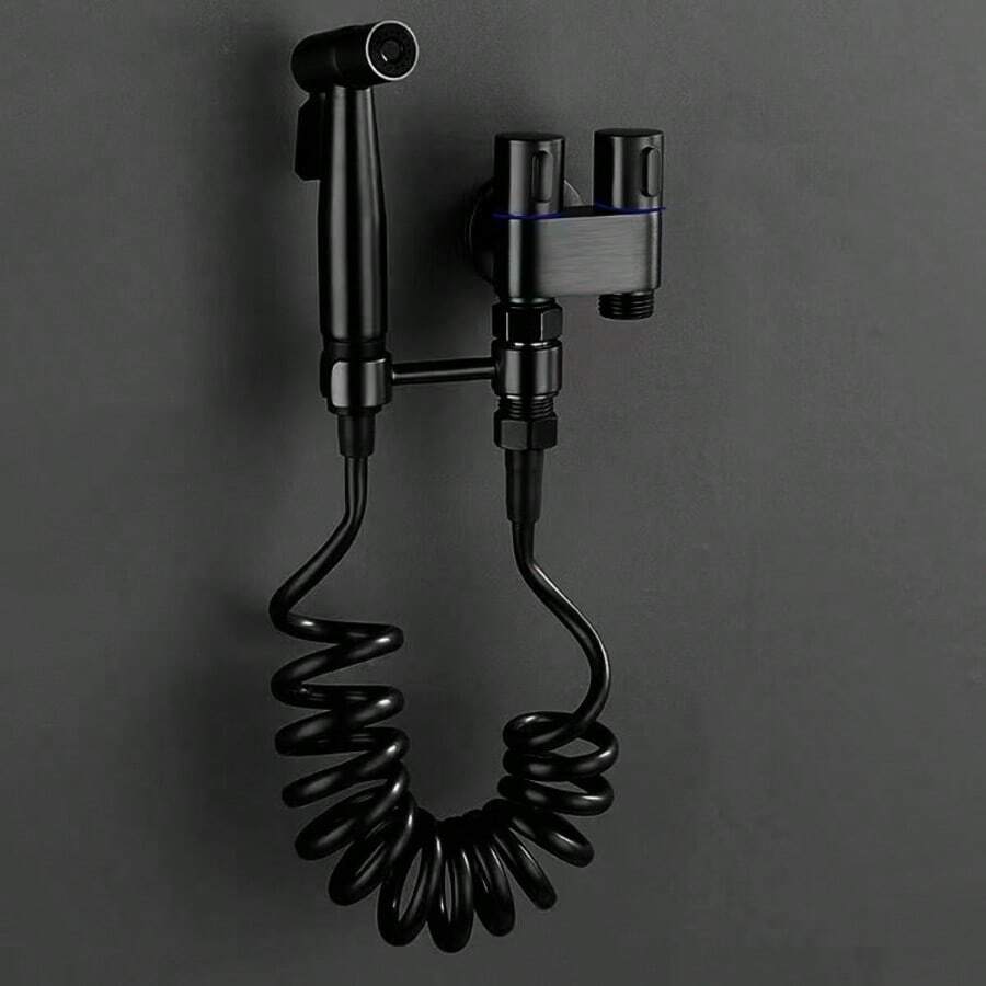 Handheld Toilet Bidet Sprayer Bathroom Handheld Bidet Set Toilet Self-Cleaning Shower Head Onelet Two Outlets Angle Valve Tap Black - Flushing Valve - View 1