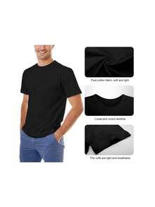 Humorous Short-Sleeve T-Shirt For Men, Casual Crew Neck Tee, Lightweight Material, Slightly Stretchy, Summer Style Top, Fit,  Summer Tee - Black - View 4