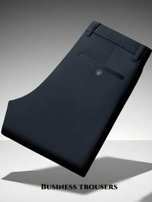 1 条男士经典商务长裤，纯色弹力西装裤，直筒休闲正装裤 - 深灰色 - 查看 3