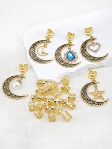 25pcs Moon With Star,Heart,Pearl,Filigree Inlaid Rhinestone Braid Hair Clips, Stylish Hair Accessories Claw Clips Hair Claws Hair Barrettes, School Stuff - Gold - View 2