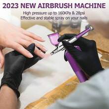 Kit de aerógrafo con compresor - Juego de aerógrafo de alta presión de 30 PSI, sin obstrucciones, con cable recargable, con boquilla de 0.3 mm y cepillo de limpieza para pintura y decoración de pasteles - Morado - Ver 2
