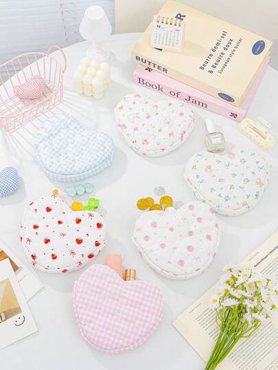 1 pieza Monedero acolchado con forma de corazón, bolsa de almacenamiento multifuncional para monedas, lápiz labial, joyas, accesorios para el cabello, maquillaje, llaves, regalo ideal para el Día de la Madre, San Valentín, Año Nuevo, amigos, mujeres, damas de honor, aniversario, festivales, viajes, dormitorio