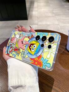 SPONGEBOB 1个时尚创意卡通海绵宝宝、蜗牛、螃蟹、章鱼、花朵图案防震透气手机壳，适用于三星/苹果17/16/15/14/13/12/11 Pro Max/12 Pro/14 Plus及其他型号 - 彩色 - 查看 3