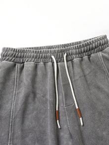 男士休闲美式浅灰色格子工装裤，多口袋抽绳直筒裤 - 灰色 - 查看 4