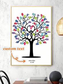 1pc Wedding Guest Book Alternative, Personalized Canvas Print Creative Fingerprint DIY Finger Painting Wedding Party Company Annual Meeting Personalized Fingerprint Sign-In Picture Sign-In Tree, Increase Fun, Decorative Painting, Living Room, Bedroom, Decoration Poster, Memorable, Meaningful, Canvas, Frameless, Valentine's Day, Valentine's Day Decor, Multi-Functional - Multicolor - View 2