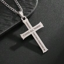 Stainless Steel "I CAN DO ALL THINGS" Cross Necklace | Unisex Christian Faith Jewelry | Waterproof, Fade-Resistant, Durable - Black - View 3
