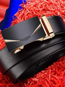 Men Automatic Buckle Leather Belt, Invisible Buckle Design - Multicolor - View 3