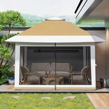 Carpa plegable de doble techo resistente de 3,6 x 3,6 m para patio exterior con mosquitera, instalación con un solo toque, pabellón con mosquitera y 4 sacos de arena, para patio, jardín y césped, colo - Caqui - Ver 3