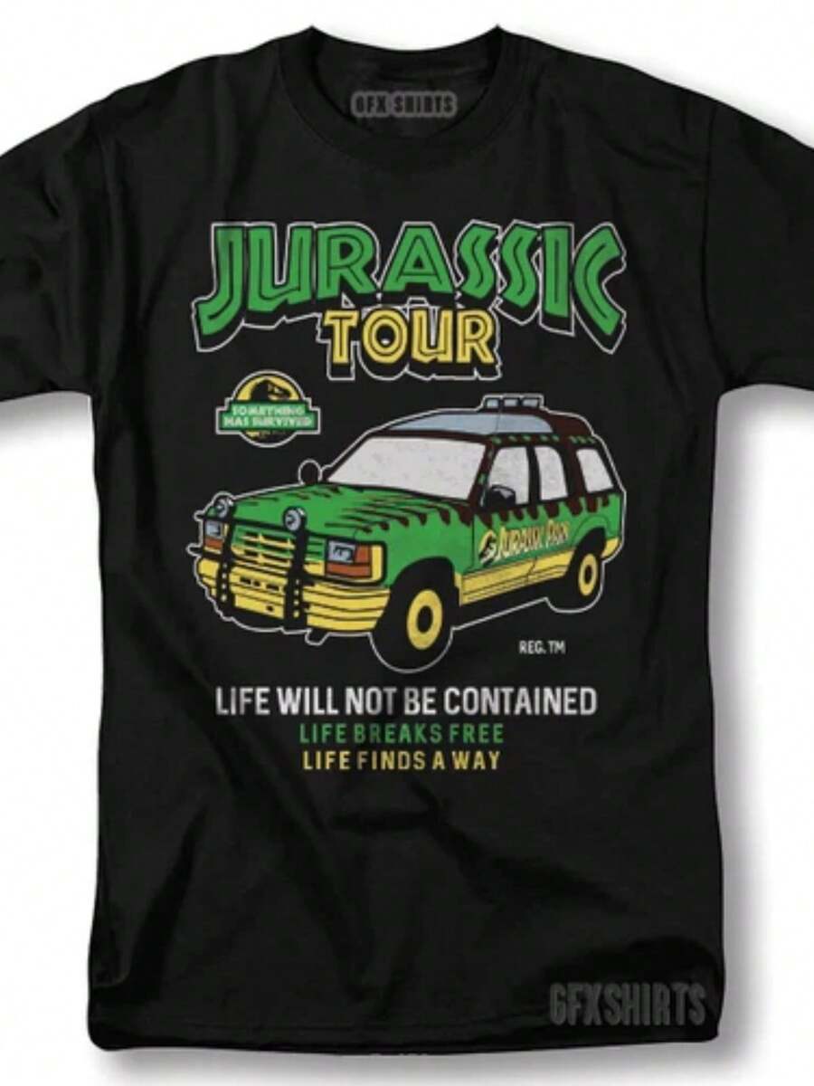 Jurrasic Park Tour Shirt Movie Classic Retro Vintage Graphic Design T-Shirt - màu đen - Xem 1