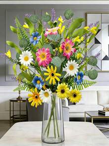 1/2/3/4 Bunches 19.7 Inch Artificial Daisy Flower Bouquet, High-Quality Silk Flowers, Flexible Iron Wire, Multi-Leaf Greenery, Maintenance-Free Faux Floral Decor, Suitable For Indoor/Outdoor Home, Garden, Patio, Sofa, Table, Wedding Decoration, Valentine's Day Gift - Multicolor - View 1