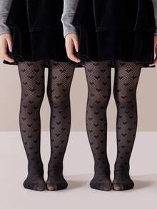 1/2 đôi quần tất mỏng màu đen cho bé gái/trẻ em, quần legging dễ thương, mềm mại, thân thiện với da, đa năng, họa tiết trái tim rỗng thời trang cá tính, thoáng khí, thích hợp cho đi học, mặc nhà, lễ hội, tiệc sinh nhật, mùa xuân/hè. - màu đen - Xem 1